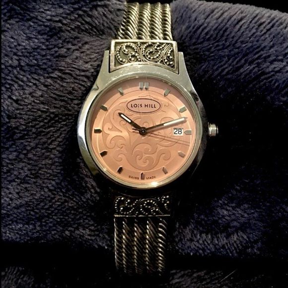 LOIS HILL Sterling Silver Pink Face Swiss Movement Watch RARE - Picture 6 of 16